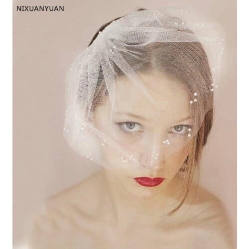 New 2021 Vintage Tulle Pearls Bridal Hats Hair Face Veil Hair-Fascinators Headpiece Party Birdcage Veil Wedding