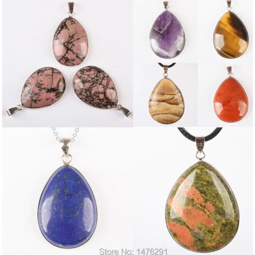 39x29MM Mix-colors Aventurine Opal Tiger eye Lapis Lazuli Rhodonite Unakite Teardrop Bead Pendant 1PCS
