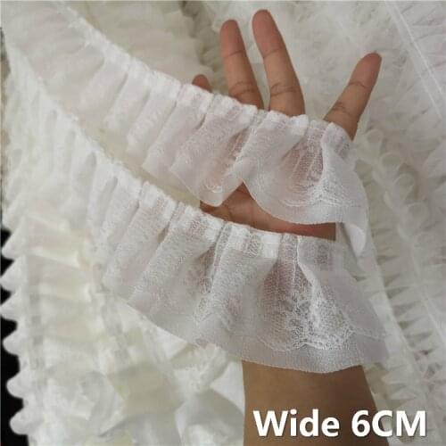 6CM Wide Luxury Tulle 3D Lace Chiffon Fabric Embroidery Flowers Ribbon Ruffle Trim For Skirts Sewing Applique Guipure Supplies
