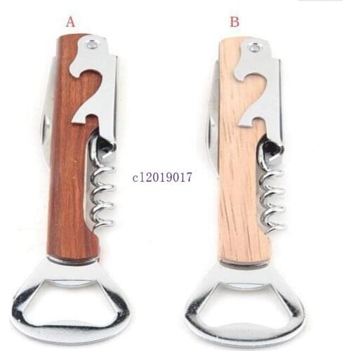 Stainless Steel Hand-Held Deluxe Bottle Opener Wood Handle Wine Opener Corkscrew Double Hinged Waiters Wine Bottle Opener#11