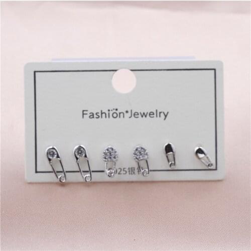 S999 Silver Needle Exquisitely Inlaid Pin Size Zircon Earrings Three Pairs of Earrings Simple Wild Little Girls Earrings C