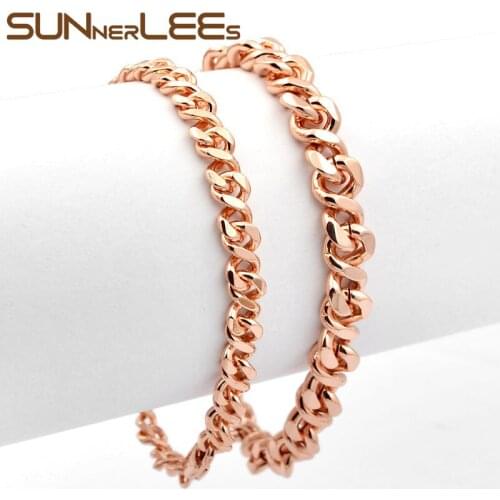 SUNNERLEES Fashion Jewelry Rose Gold Color Bracelet 5mm 7mm Smooth Curb Cuban "8" Link Chain For Mens Womens Gift C20 B