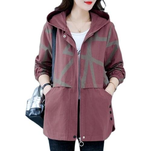 5XL Oversize Trench Coat For Women Spring Autumn Loose Outwear Middle-aged Elderly Mothers Hooded Zipper Casual Elegant Trench