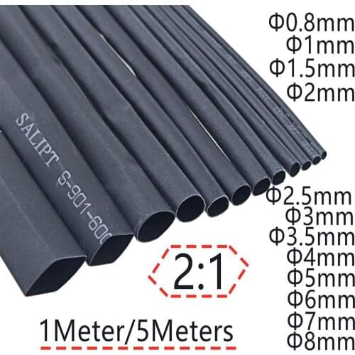 2:1 Black 1mm 2mm 3mm 5mm 6mm 8mm 10mm Diameter Heat Shrink Heatshrink Tubing Tube Sleeving Wrap Wire Sell DIY Connector Repair