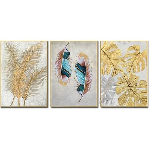 Three - Board Multi - Color Feather Picture Handpainted Wall Art Home Decor Picture Modern New Arrival Oil Painting On Canvas
