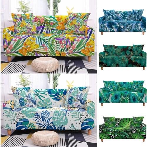 Tropical Leaves Elastic Sofa Cover Stretch Couch Slipcover Living Room Sectional L-Shape Sofa Furniture Protector 1/2/3/4 Seater