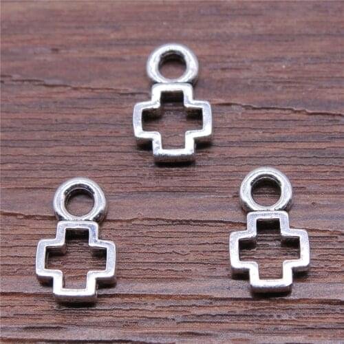 WYSIWYG 20pcs 7x12mm Charms Hollow Small Cross Antique Silver Color Alloy DIY Jewelry Making Accessories