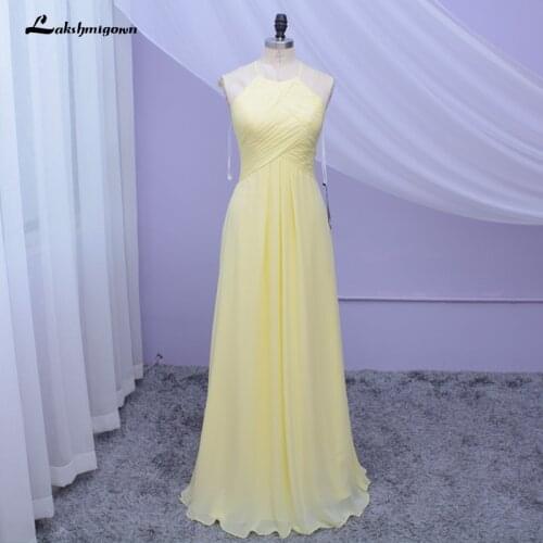 Yellow Long Bridesmaid Dress A Line Dress for Wedding Party Chiffon Halter Dress Bridesmaid vestido fiesta Dress Wedding Guest