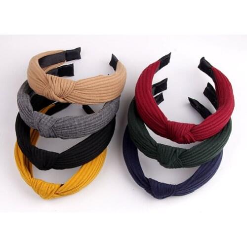 QCOOLJLY Solid Color Headband for Women Korean Soft Suede Knotted Hairband Handmade Bowknot Hair Hoop Hair Accessories