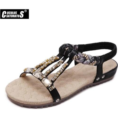 Cuculus 2020 Women Sandals Rhinestones Crystal Chains Thong Gladiator Flat Sandals Chaussure Women Shoes Plus Size 35-42 325-9