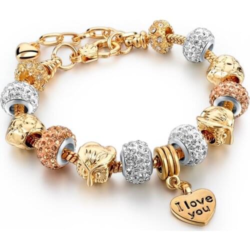 Fashion Love Women Bracelet For Women Gold 2019 Owl Heart Charm Bracelets Bangles Crystal Jewelry Female SBR160040