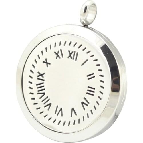 10pcs Round Stainless Steel Roman Numerals Clock Premium Aromatherapy Essential Oil Diffuser Locket Pendant Women Necklace