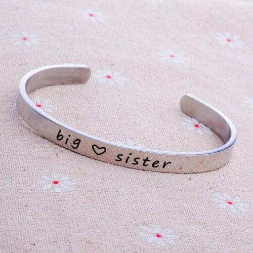 12PC Big Sister Bracelets Open Cuff Stainless Steel Charm Bangles Women Girls Family Sister Best Friends Christmas Gifts Jewelry