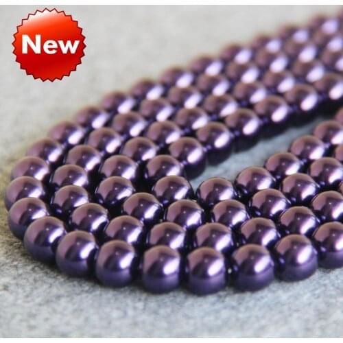 2015 Fashion 8-14mm Dark Purple Shell pearl beads Seashell DIY gift for women girl loose Jewelry making design 15inch Wholesale