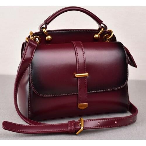 2020 Cowhide Handbag Fashion Oil Wax Leather Color Gradient Retro Single Shoulder Diagonal Portable Bag Women Leather Handbags