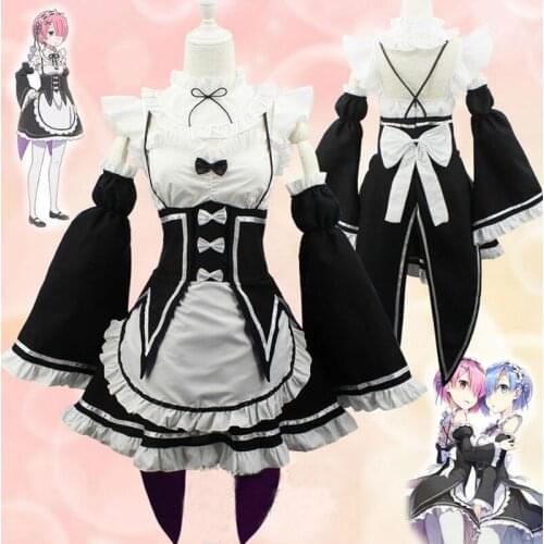 Anime Re:zero Kara Hajimeru Isekai Seikatsu Life In a Different World Ram Rem Cosplay Costume Wigs Maid Dress Halloween Costume