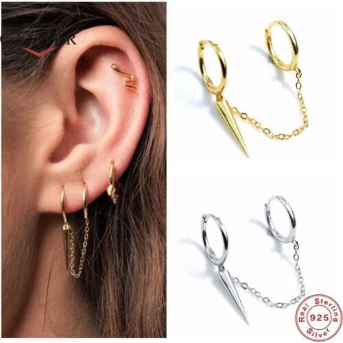CANNER 100% Real 925 Sterling Silver Double Hoop Earrings For Women None Zircon Cone Piercing Earring Earings Jewelry Pendientes