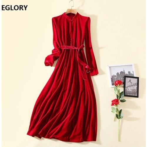 Velvet Long Dress 2019 Autumn Evening Party Christmas Womens Dress Tunic Buttons Long Sleeve Wine Red Maxi Dress Vintage Ladies