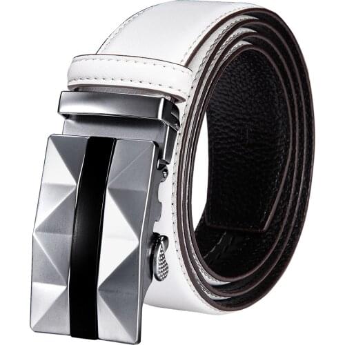 White Real Leather Mens Belts Automatic Buckles Men Belt Ratchet Waistband Straps for Dress Jeans Sliding Buckle Easy Release