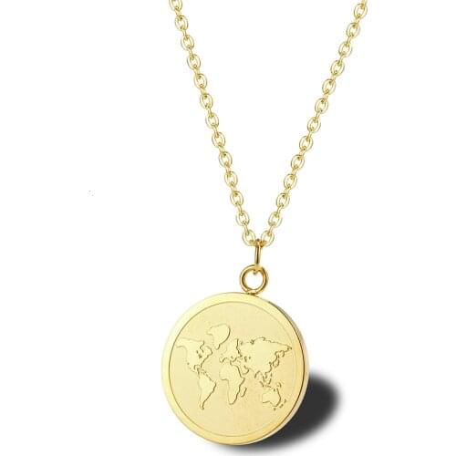 Stainless Steel Gold World Map Delicate Women Fashion Pendant Necklace Jewelry Gift For Him with Chain