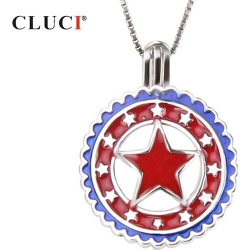 CLUCI Round 925 Sterling Silver Flag Pendant Women Star Pendant Silver Star Badge Pendant Jewelry Wish Pearl Locket SC285SB