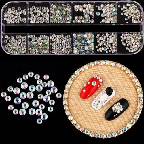AB Color Nail Rhinestone Clear Flat Bottom Multi-size Manicure Nail Art 3D Decoration