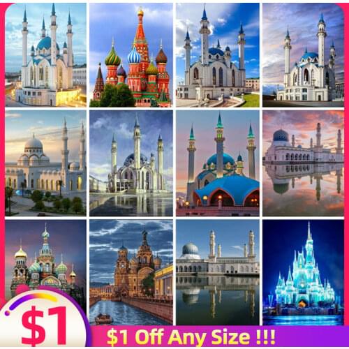 EverShine 5D Full Square Diamond Painting Scenery Diamond Embroidery Mosque Picture Rhinestones Building Mosaic Art Wall Decor