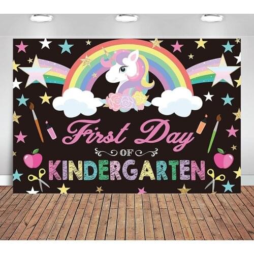 Back To School Theme Party Backdrop First Day of Kindergarten Unicorn Rainbow Photography Background Cartoon Stars Blackboard