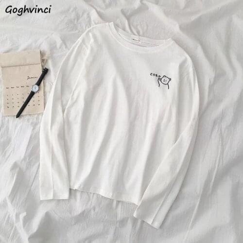 Long Sleeve T-shirts Women Spring O-neck Harajuku All-match Embroidery Loose 2XL Womens Tops Ulzzang Casual Simple Fashion Chic