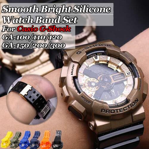 Smooth Silicone Watch Strap For Casio G-Shock GA-110 GA100 GA120 GA150 GA200 GA300 Case+Band Set for GD-120 /100/110 Accessories