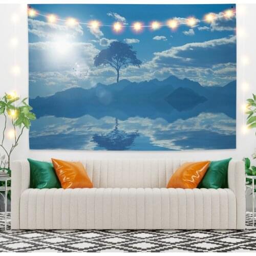 Blue Sky Clounds Scenery Tapestry Vintage Exotic Summer Plant Nature Frame for Bedroom Photography Wall Decor