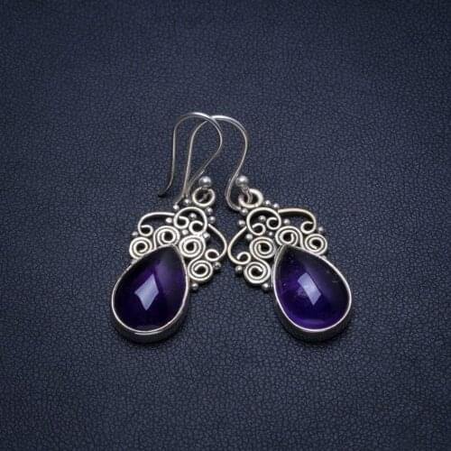 Natural Amethyst Handmade Indian 925 Sterling Silver Earrings 1 1/2" T4782
