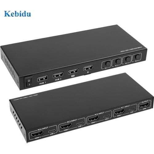 2/4 Ports Type C KVM Switcher Splitter Box 4K Video Display USB KVM Box HDMI-compatible for Sharing Printer Keyboard Mouse