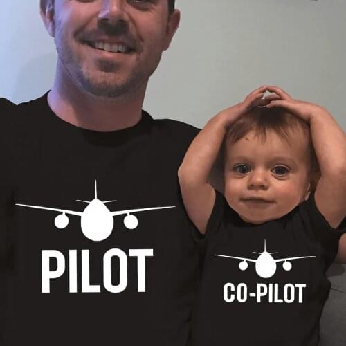 Summer Tops Cotton Funny Family Matching Clothes Outfits PILOT Father Boys T Shirt Daddy Mommy And Me Short Sleeve T-shirt