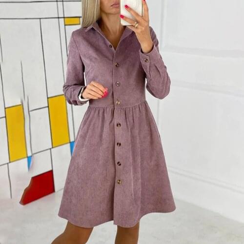 Fashion Long Sleeve Turndown Collar Shirt Dress Women 2021 Autumn Winter Office Casual Buttons Dresses For Woman Femme Robe