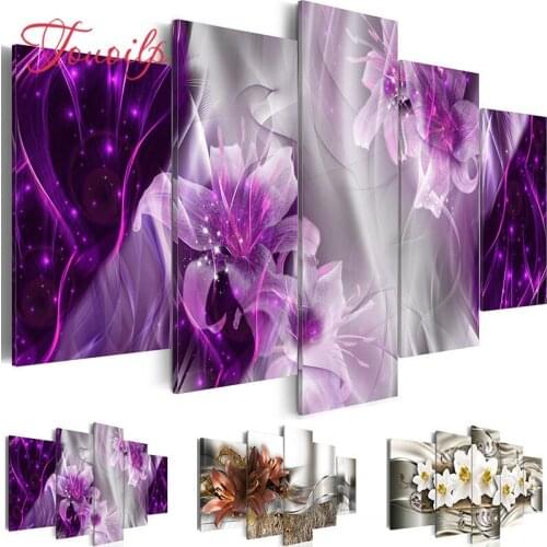 TOUOILP Full Square/Round Drill 5D DIY 5pcs Diamond Painting "Decor Lily Flowers" 5d Embroidery Cross Stitch 5D Home Decor Gift