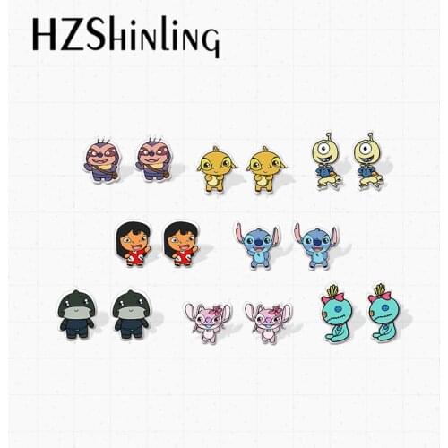 New Arrival Kawaii Lilo Stitch Angel Doll Characters Anime Handcraft Cute Epoxy Acrylic Resin Stud Earrings