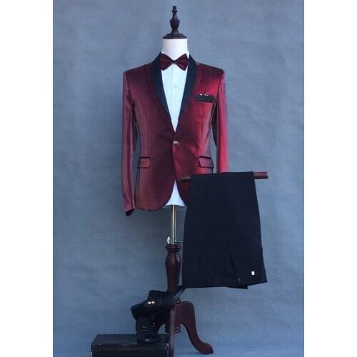 Custom new male Korean Cultivating Master of ceremonies costumes and stage costumes wine red suit custom size Mens