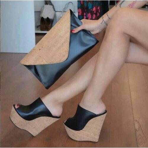 SHOFOO shoes,Beautiful and fashionable ladys slippers, about 14.5 cm wedges heel sandals, outdoor slippers. SIZE:34-45