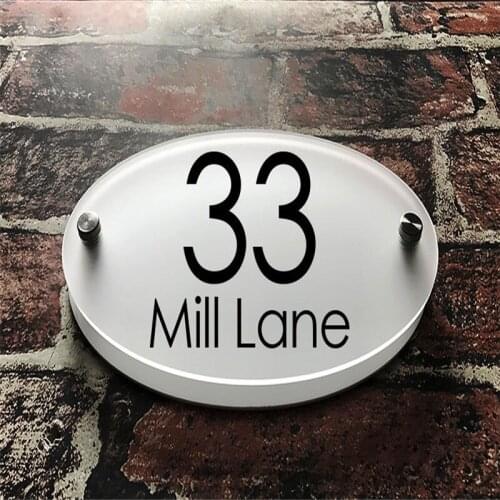Oval Customized Acrylic House Number Apartment number Nameplate Door signs House Signs Garden decoration White Backing Panels