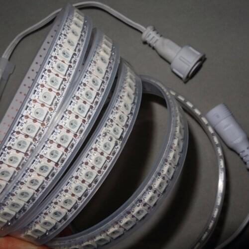 2m 144LEDs/m addressable DC5V SK6812 led pixel strip,waterproof in silicon tube,WHITE PCB;IP66;with 13.5mm 3 core pigtail