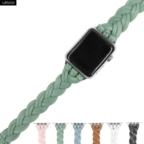URVOI braided genuine leather band for Apple Watch series 6 SE 5 4 3 2 1 woven strap for iWatch 40 44mm classic design buckle