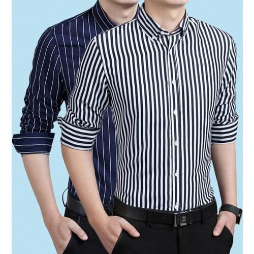 Fashion Vertical Stripes Men Spring Autumn Long Sleeve Business Casual Shirt Top Vertical Long Sleeve Business Casual Shirt Top