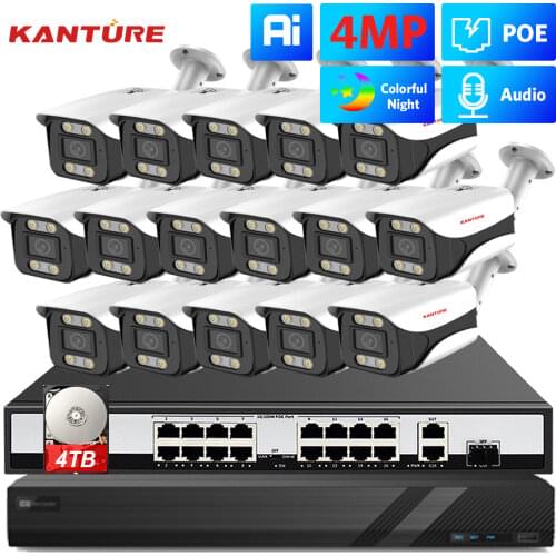 KANTURE H.265+ 16CH 5MP 4K POE CCTV NVR system 4MP IP66 VandalProof security Indoor Outdoor POE IP camera Audio Record Camera