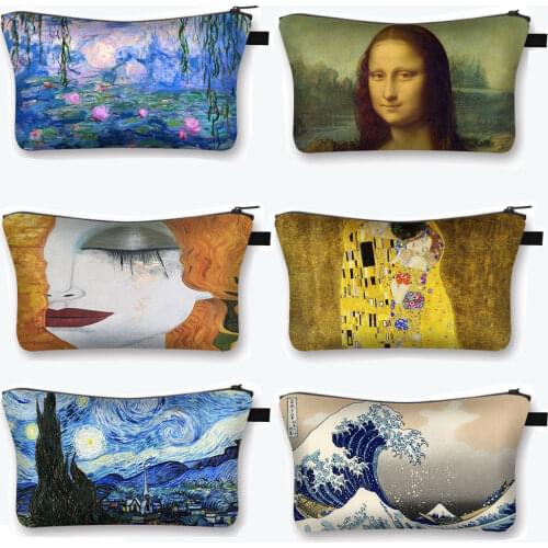 Starry Night / Kiss / Waterlily Painting Cosmetic Bag Van Gogh / Gustav Klimt / Monet Women Makeup Bag Ladies Cosmetic Case
