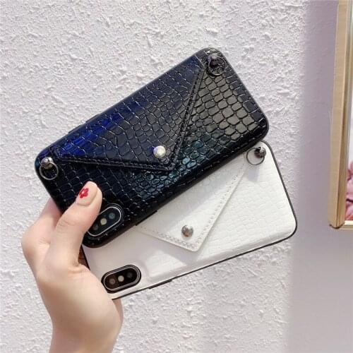 Snakeskin pu leather phone bag fashion envelope messenger phone case cover for iphone x xs 1112 pro max with straps