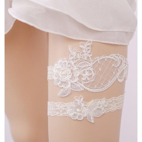 Wedding Garter Rhinestone White Embroidery Flower Sexy Garters for Women/Female/Bride Thigh Ring Bridal Leg Garter 5304