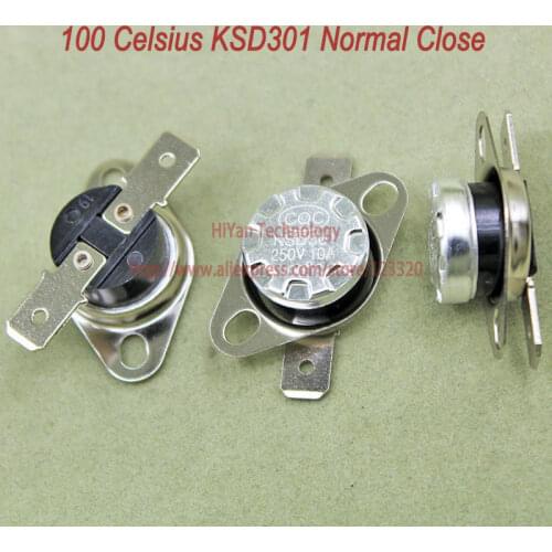 10pcs/lot KSD301 Thermostat Normally Normal Close 100 Degrees Celsius Thermostat Switches NC Temperature Switch