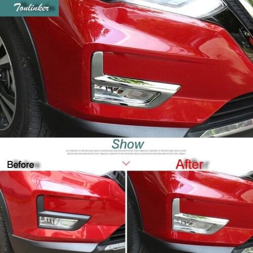 Tonlinker Cover case Sticker for NISSAN X-TRAIL 2017 Car styling 2 PCS ABS Chrome front or rear foglight cover case sticker