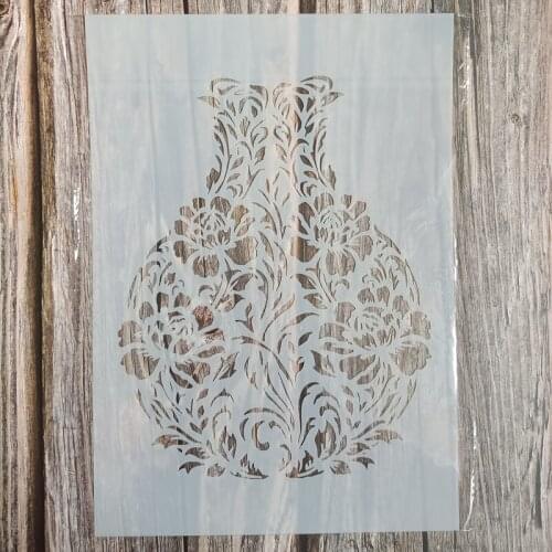 A4 Size DIY Craft Vase Stencil for Painting on Wood,Fabric,Walls Art Scrapbooking Stamping Album Embossing Paper Cards